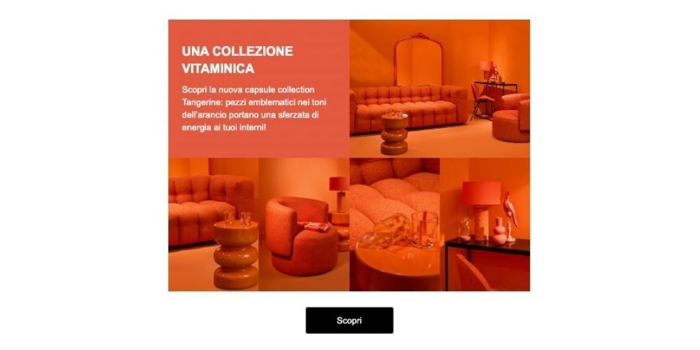 Esempio di CTA non chiara in un email di un ecommerce di arredamento